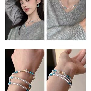 Multi-Way Magnetic Pearl And Turquoise Necklace